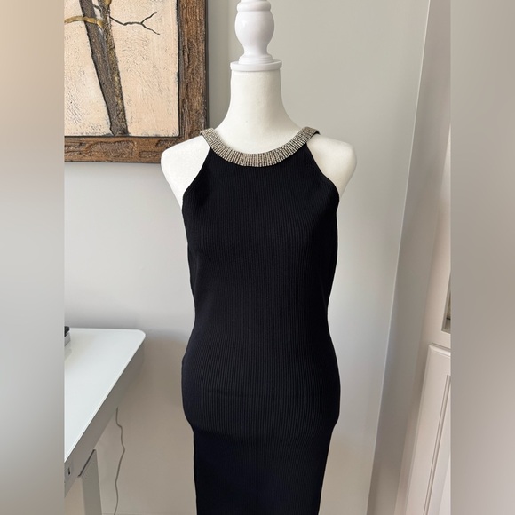 New Endless Rose Jewel Trim Mini Knit Dress Elegant Open Black Sleeveless Sz M - Picture 10 of 15